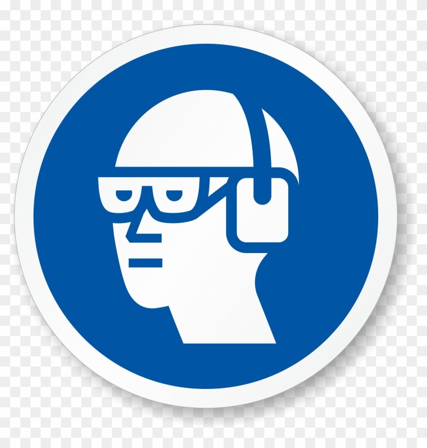 Wear Goggles, Ear Muffs Iso Mandatory Label - Wear Eye Protection #790586