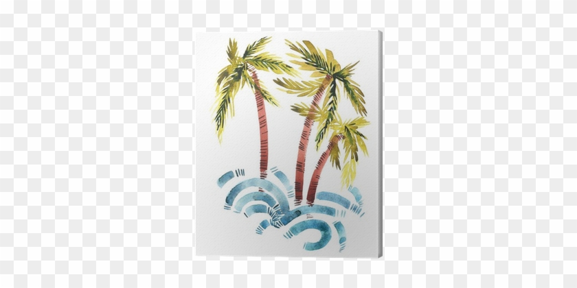 Vintage Watercolor Palm Trees And Waves Canvas Print - Philippines Lettering #790766