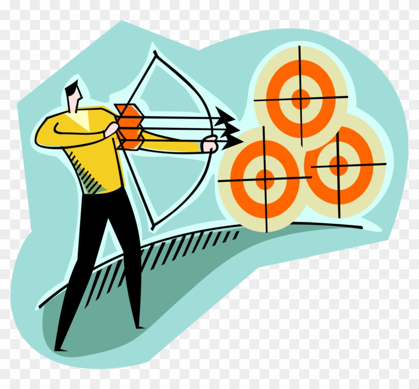Vector Illustration Of Archer Shoots Bow With Three - Aims And Objectives Clipart #790891