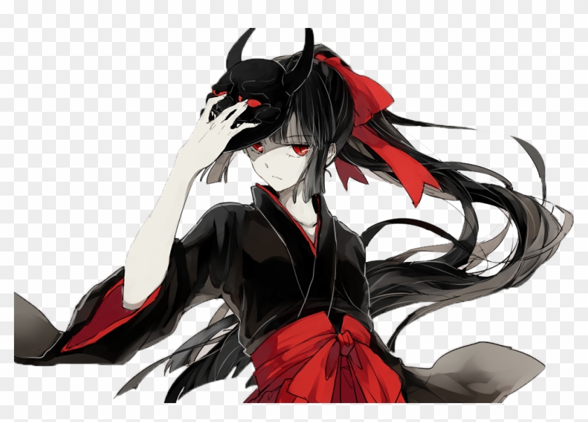 Demon Girl - Black And White Anime Girl With Red Eyes #791127
