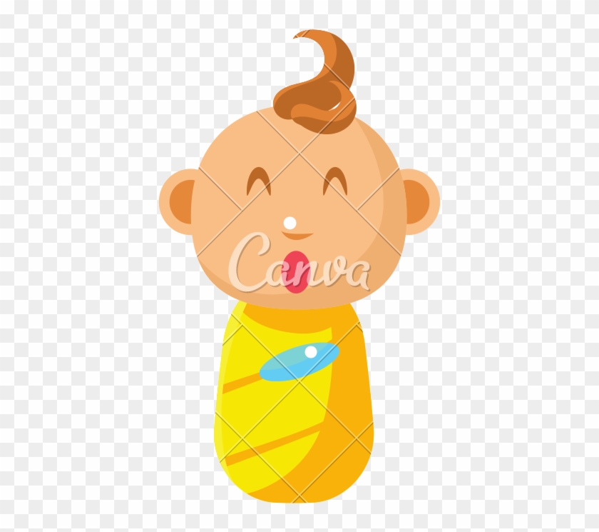 Small Happy Newborn Baby Swaddled In Yellow Diaper - Diaper #791148