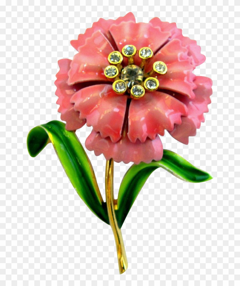 Crown Trifari Pink Enamel Carnation Flower Pin - Artificial Flower #791674