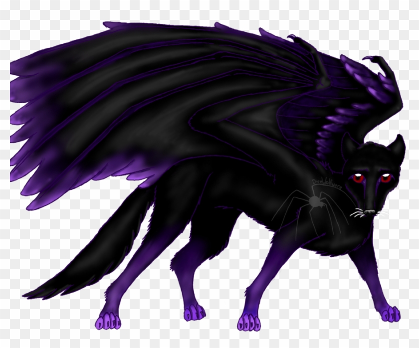 Black Wolf Commissionrequest By Direwolfwere - Mythical Wolves With Wings #791785