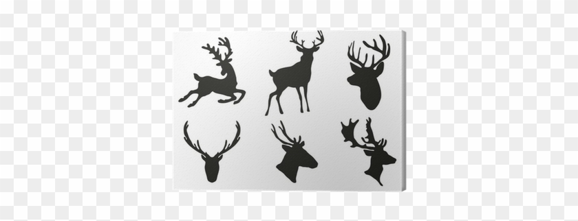 Vector Illustration Of Collection Of Deers Silhouette - Luxury Women's Lady Xmas Party Wear Print Stitching #792300