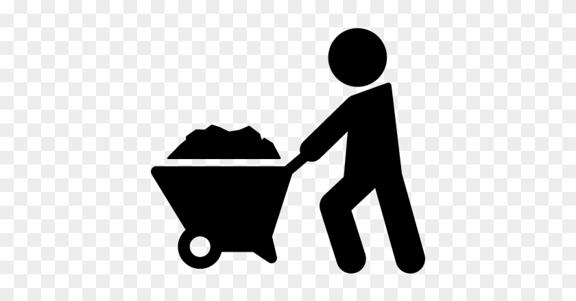 Silhouette Pushing Wheelbarrow Vector - Wheelbarrow Icon #792548