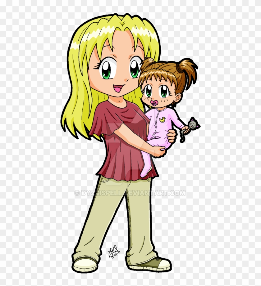 Chibi Mom And Child By Dyzzispell - Mother And Baby Chibi #792585