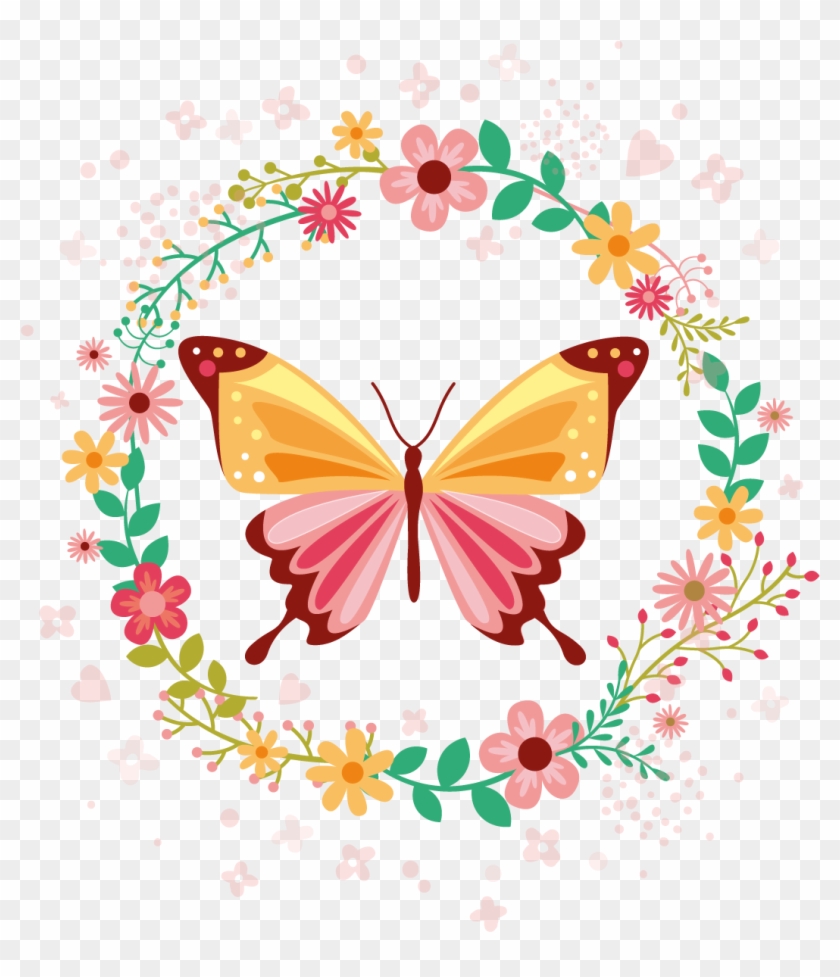 Beautiful Butterfly And Garland Vector - Beautiful Butterfly And Garland Vector #793052