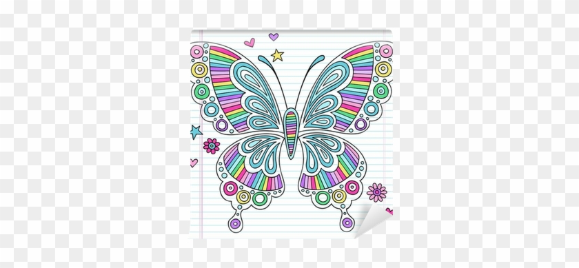 Psychedelic Doodles Rainbow Butterfly Vector Wall Mural - Hand Drawn Butterfly #793322