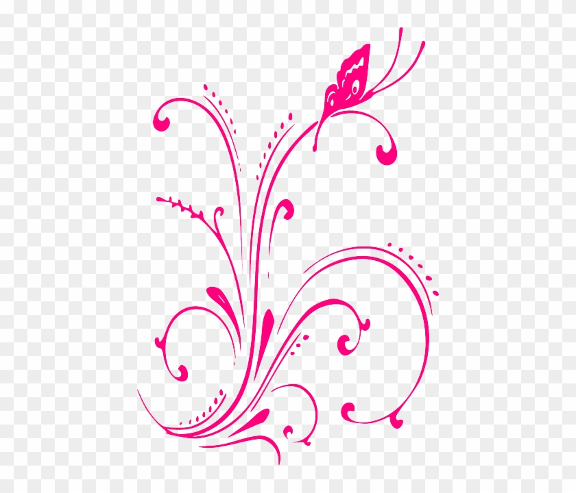Butterfly And Flower Clip Art Black And White - Floral Pink Design Png #793343