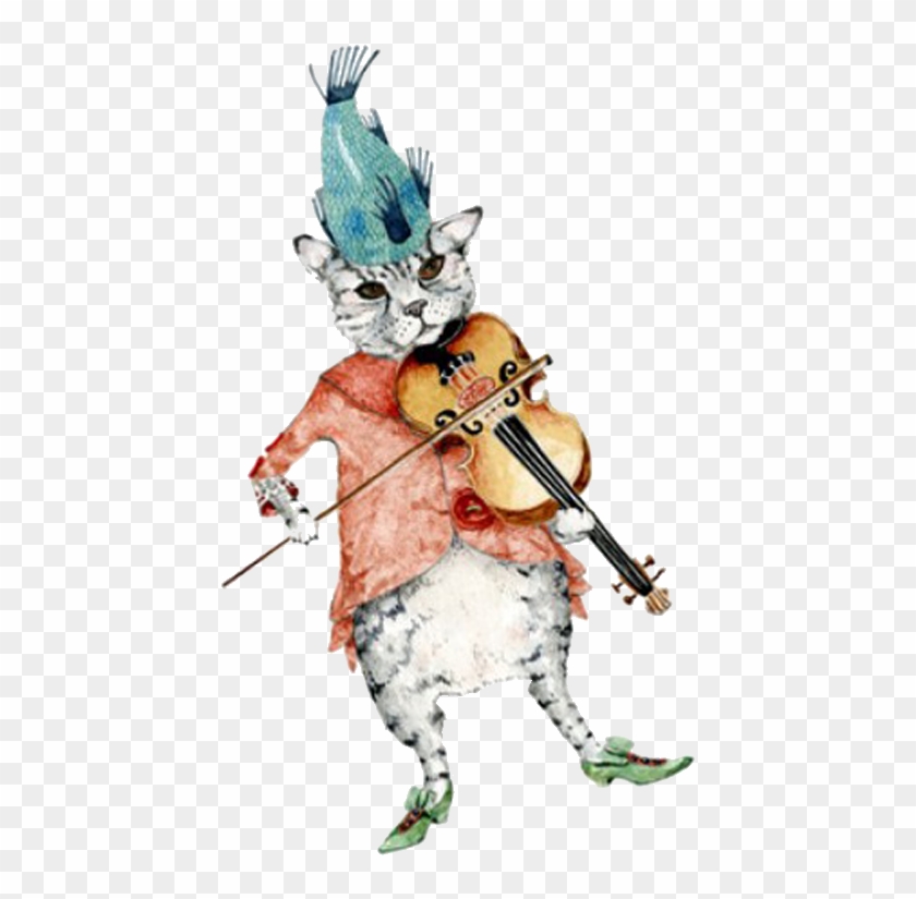 Cat Violin Fiddle Watercolor Painting Illustration - Cat Violin Fiddle Watercolor Painting Illustration #793607
