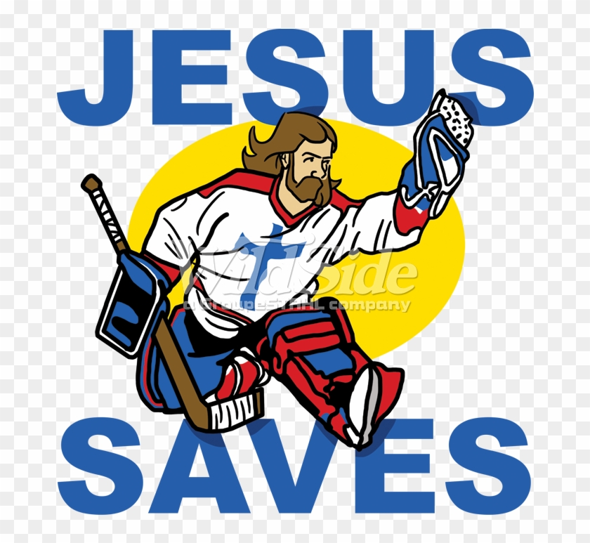 Stock Transfer - Free Shipping! Blue Tees Jesus Saves Hockey Goalie #793674