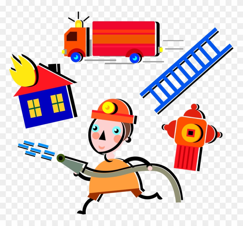 Vector Illustration Of Fireman Firefighter Fighting - Vector Illustration Of Fireman Firefighter Fighting #794159