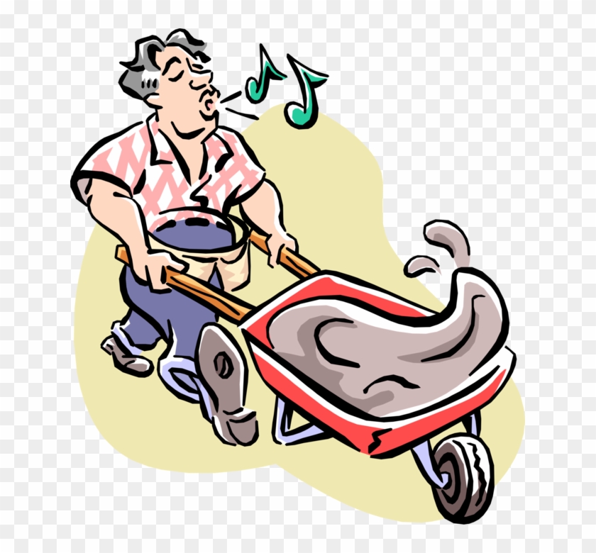 Vector Illustration Of Do It Yourself Home Improvement - Man Pushing A Wheelbarrow #794751