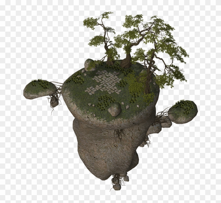 Island, Flying Island, Tree, Stones, Rock, Fantasy - Flying Tree Png #795395