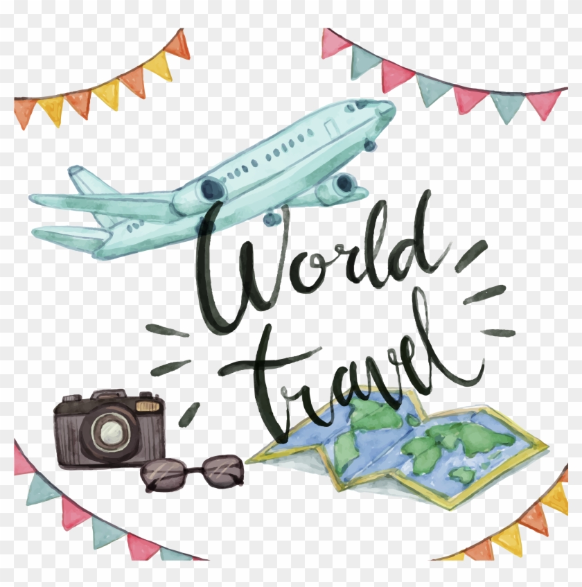 Airplane Travel Watercolor Painting Clip Art - Airplane Watercolor Png #795438