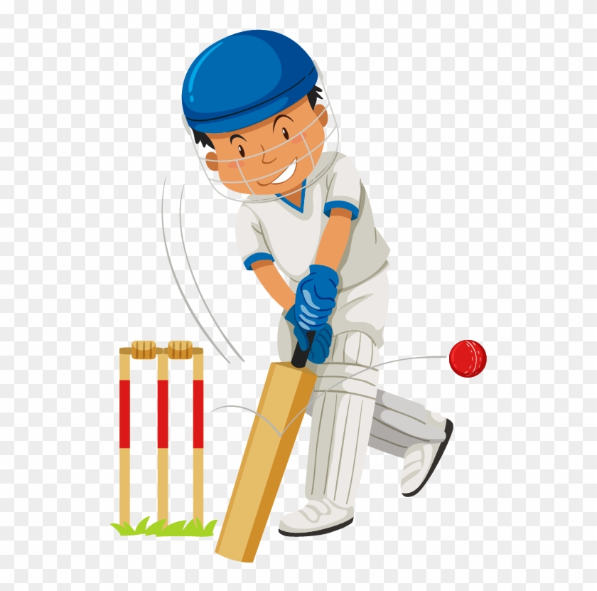 卡通手绘白色衣服棒球运动员 - Cricket Bat Hitting Ball #795879