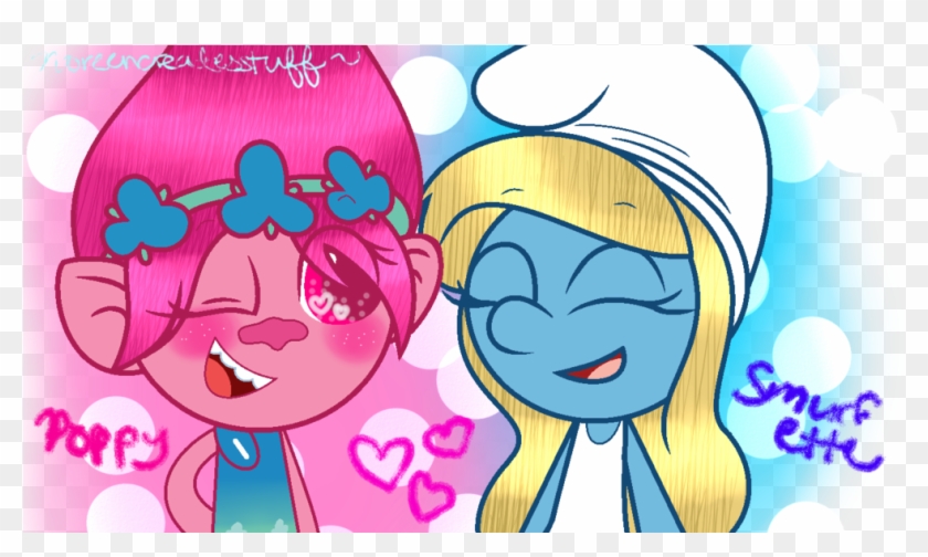 Poppy And Smurfette By Noreencreatesstuff - Dreamworks Trolls Vs Smurfs #796572