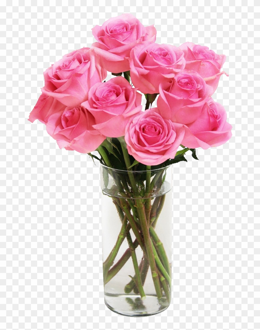 Send Bouquet Of Long Stemmed Pink Roses Delivery In - Transparent Vase Of Roses #796784