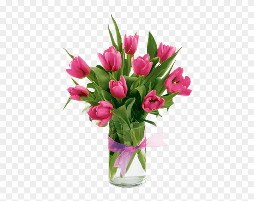 Flower Vase On Table Drawing - Pink Tulips #796870