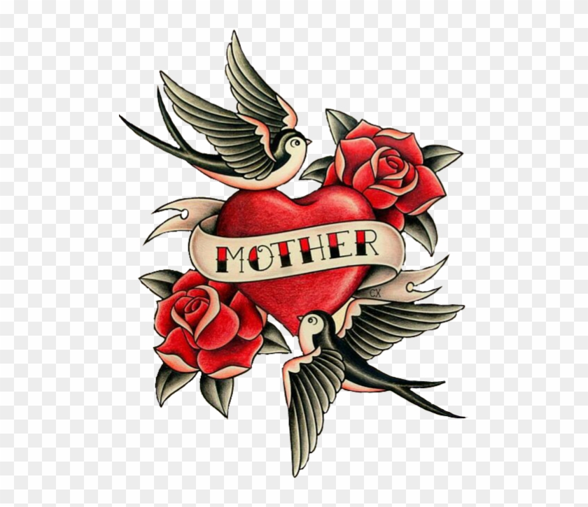 Colorfultattoo Heart Love Roses Birds Mother Tattoo - Old School Heart Tattoo #797099