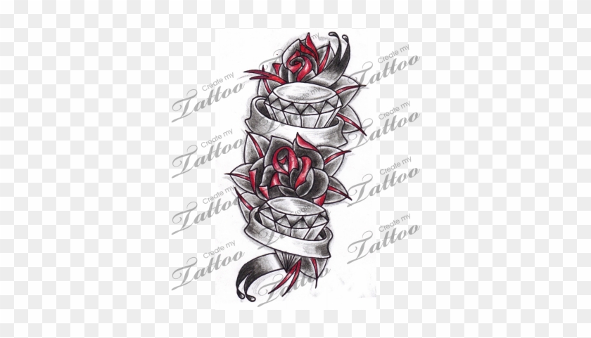 Rose Tattoo Clipart Banner - Tattoos With Roses With Banner #797103