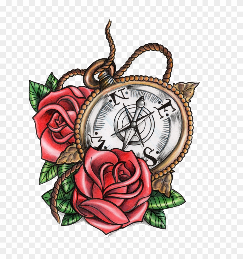 Tattoo Rose Old School Ancre Tatoo Antique Compass - Tattoo Old School Rose #797122