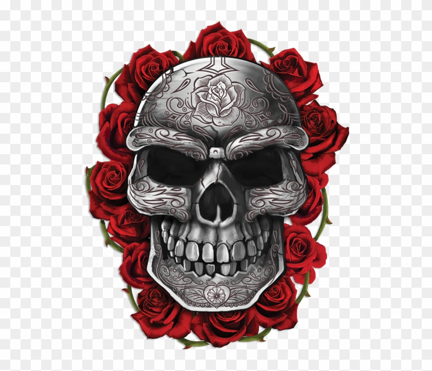 Ornate Skull With Roses - Skulls And Roses Png #797246
