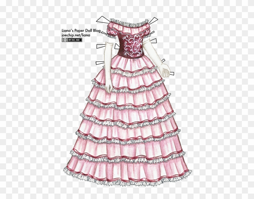 Pink 1860s Ball Gown With White Scroll Pattern Liana - Paper Doll Ball Gown #797494