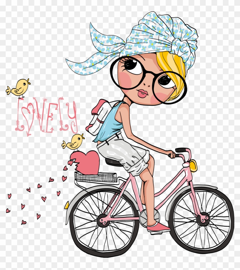 Bicycle Girl Clip Art - Girl With Bicycle Cartoon #798756