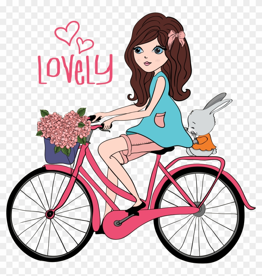 Bicycle Girl Cycling Illustration - Bicycle Girl Cycling Illustration #798773
