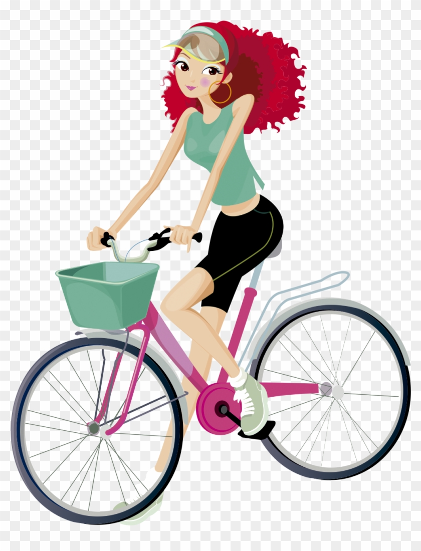 Mujer Pelirroja En Bicicleta - Fashion Girl Vector #798823