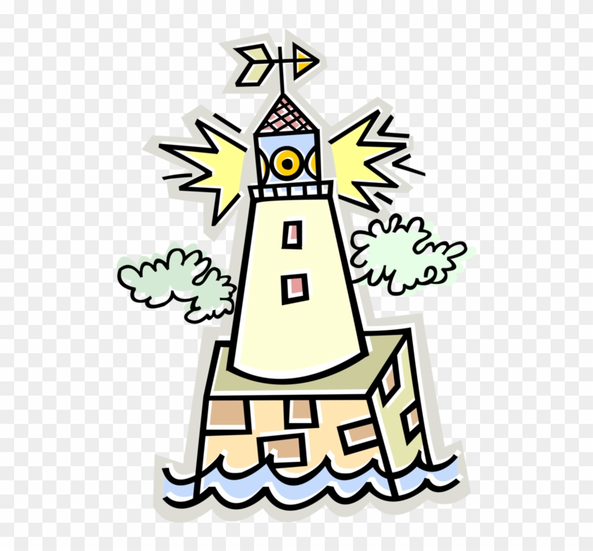 Vector Illustration Of Lighthouse Beacon Emits Light - Vector Illustration Of Lighthouse Beacon Emits Light #799462