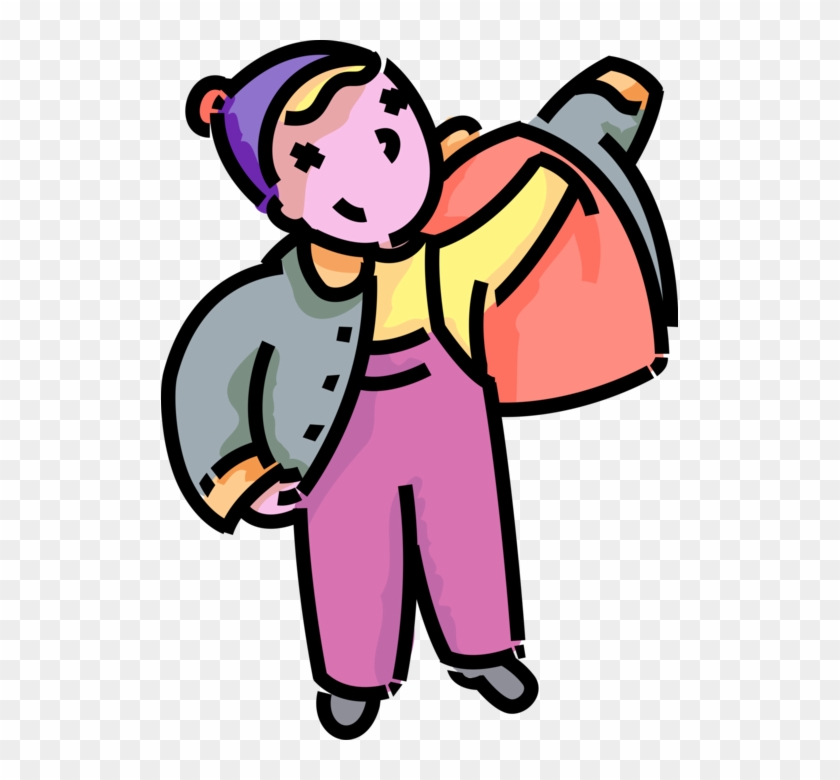 Vector Illustration Of Primary Or Elementary School - Putting On A Coat #799834