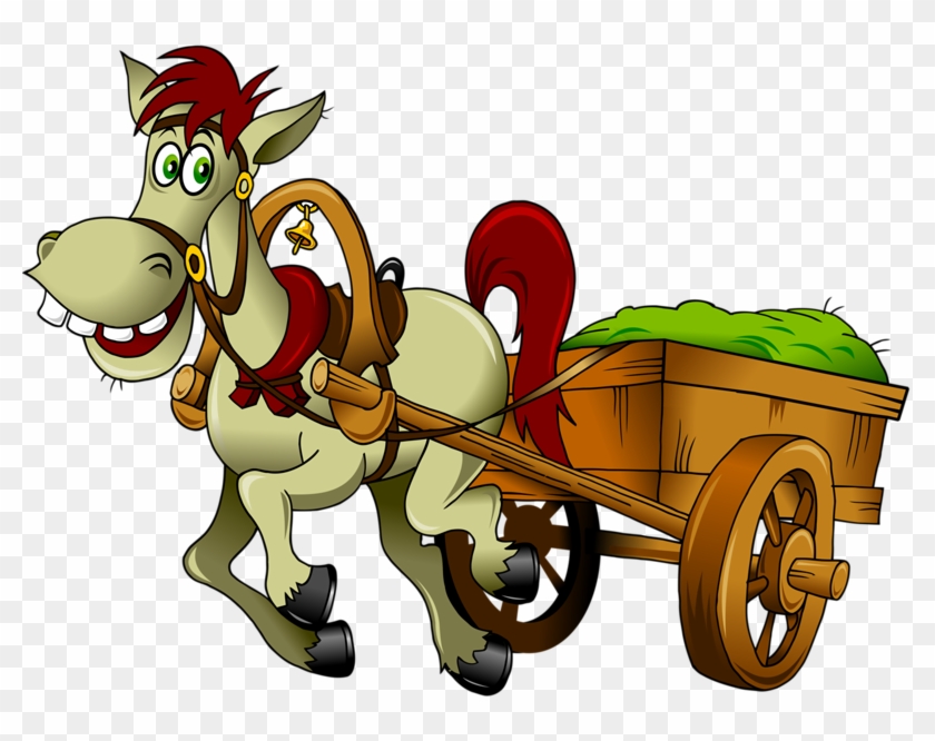 Horse-drawn Vehicle Cart Clip Art - Horse Cart Cartoon Png #800005