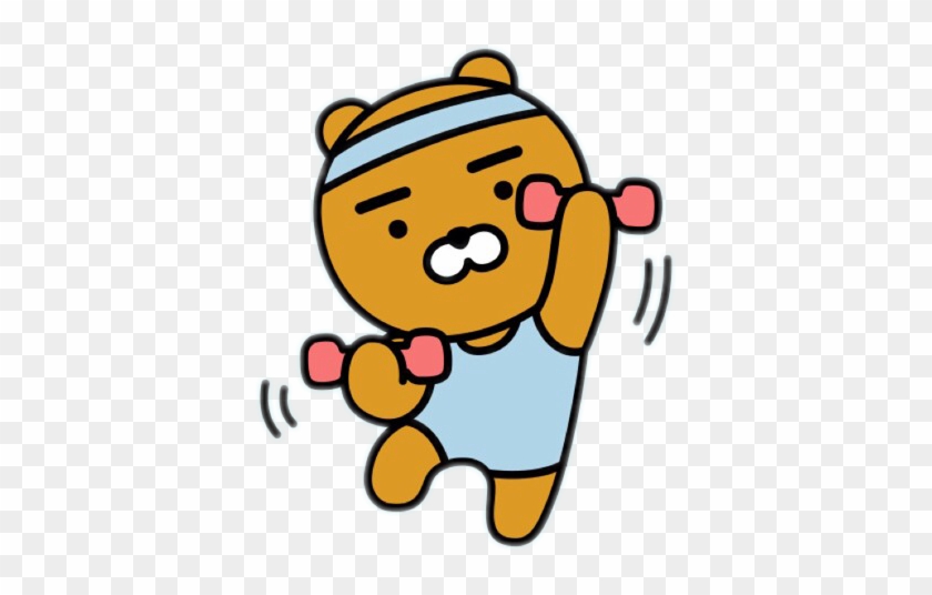 Working Out~ 🐻ryan Bear Cute Kakao Kakaofriends Blue - Working Out Gif Cartoon #800031