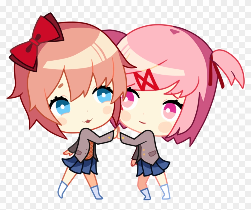 Sayori And Natsuki Chibi Commission By Evaheartsyou - Doki Doki Literature Club Chibi Sprites #801659