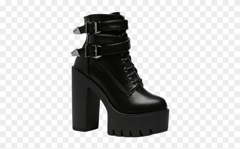 Double Buckle Platform Zipper Short Boots Black Women - Korean Women Cheap Boots Stylish Tie Up #802025
