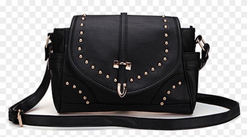 Black Pu Leather Shoulder Bag With Studded Details - Women Retro Punk Style Rivet Bag Small Belt Bag Lady #802571