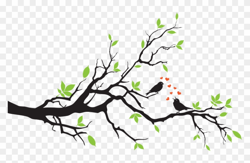 Birds On Branch In Love Wall Decal - Two Love Birds On A Branch #802698