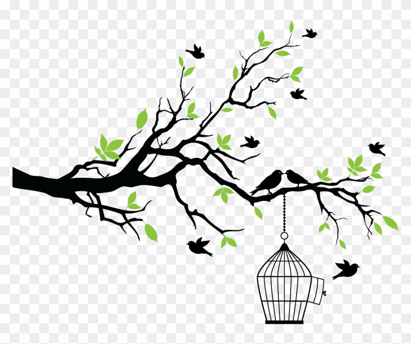 Aves Flores Vintage Dibujos Png - Tree Branch Vector #802702