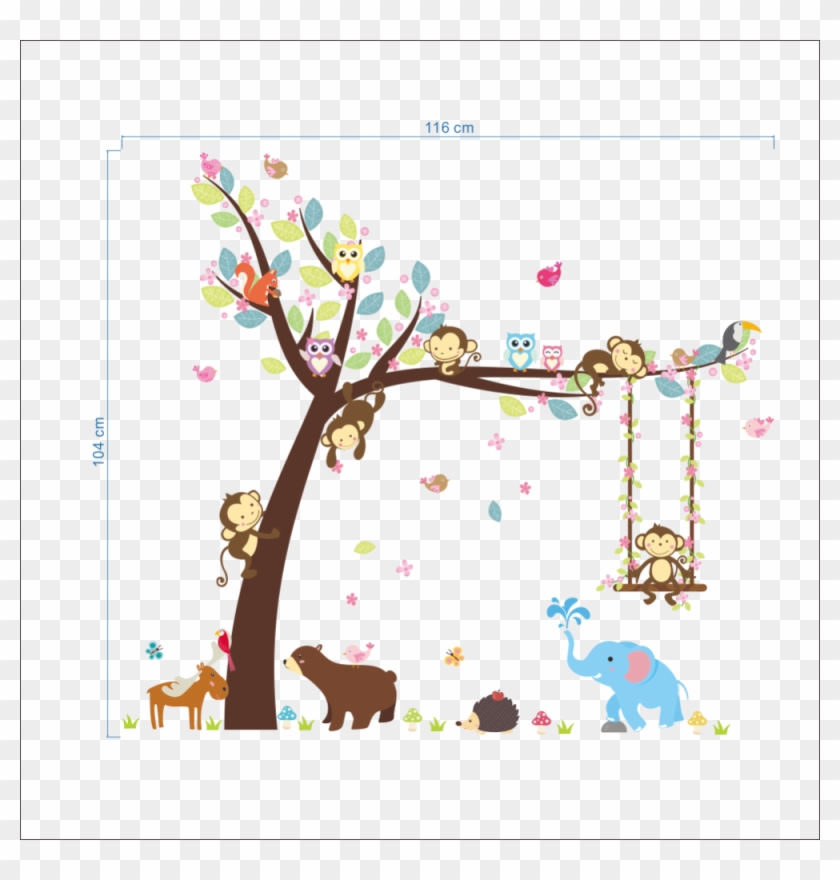 Zy139 Elefante Oso Mono Búho Ardilla Árbol Bosque Etiqueta - Asipartan Kids Nursery Room Decoration Animal Wall #802732