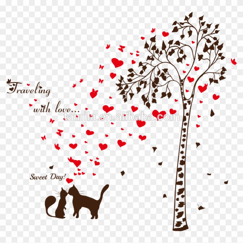 Loving Heart Butterfly Sweet Cat Tree Branch Vinyl - Gearbest Lover Cat Tree Heart Butterfly Vinyl Wall #802735