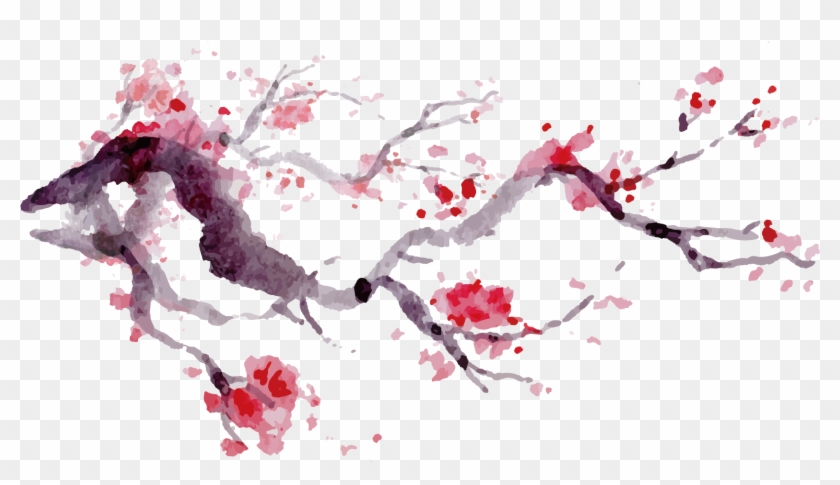 Vector Ink Japanese Cherry Blossoms - Japanese Cherry Blossom Vector #802842