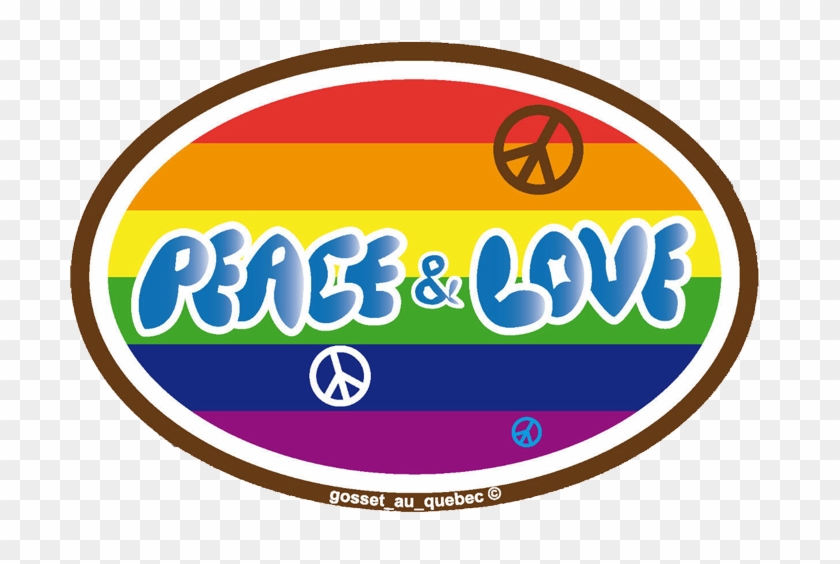 Peace And Love - Peace Love Over Rainbow Oval Small Bumper Sticker Decal #804146
