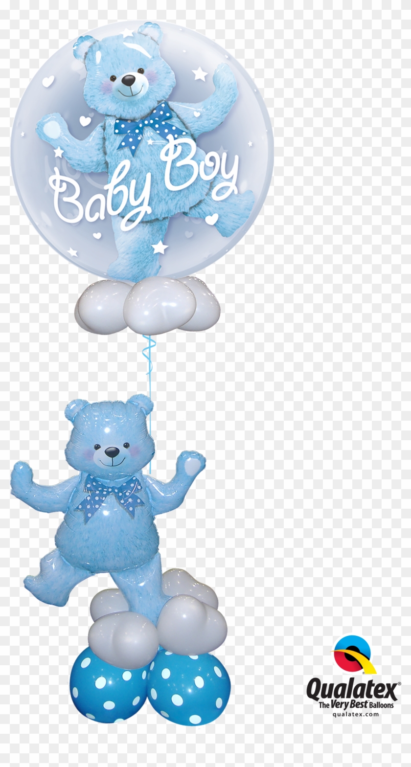 Baby Boy Blue Bear New Baby Balloon Bouquet - Blue Bear Double Bubble Balloon #805343