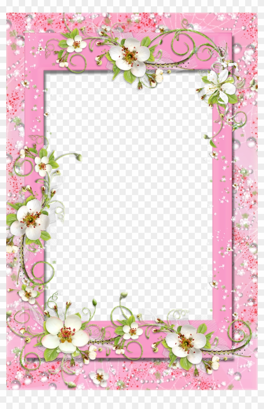 Delicate Pink Photo Frame With Floral Flower Decorations - White Flowers Borders Hd #805575