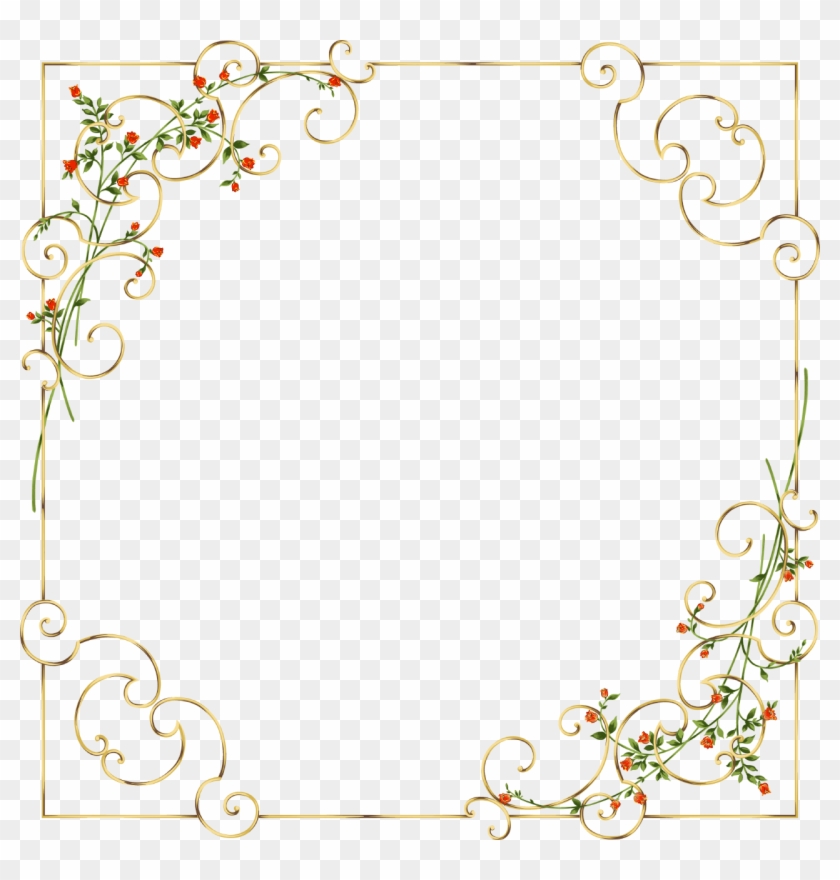 Gold Border Transparent - Gold Flower Frame Png #805646