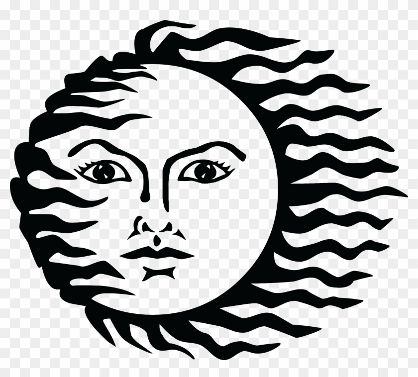 Free Clipart Of A Sun With Hair Waving In The Wind - Sun Black And White Png #805780