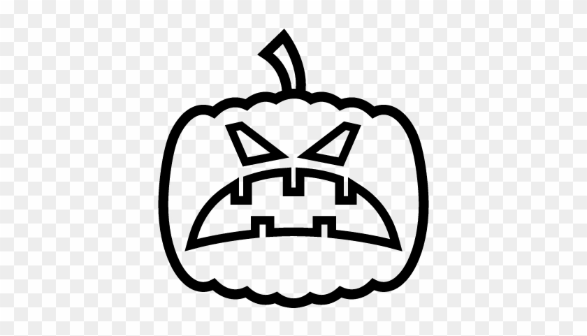 Halloween Angry Pumpkin Head Outline Vector - Black Outline Pumpkin #806237
