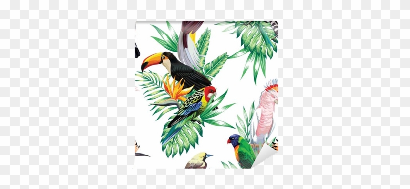 Tropical Birds And Palm Leaves Pattern Wall Mural • - Unruled Composition Notebook 8" X 10." 120 Pages. Tropical #806976